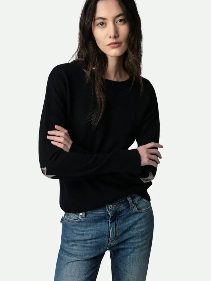 Women Zadig and Voltaire Sweaters and Cardigans Cici Patch Cashmere Sweater Black Women Zadig and Voltaire Sweaters and Cardigans Cici Patch Cashmere Sweater Black