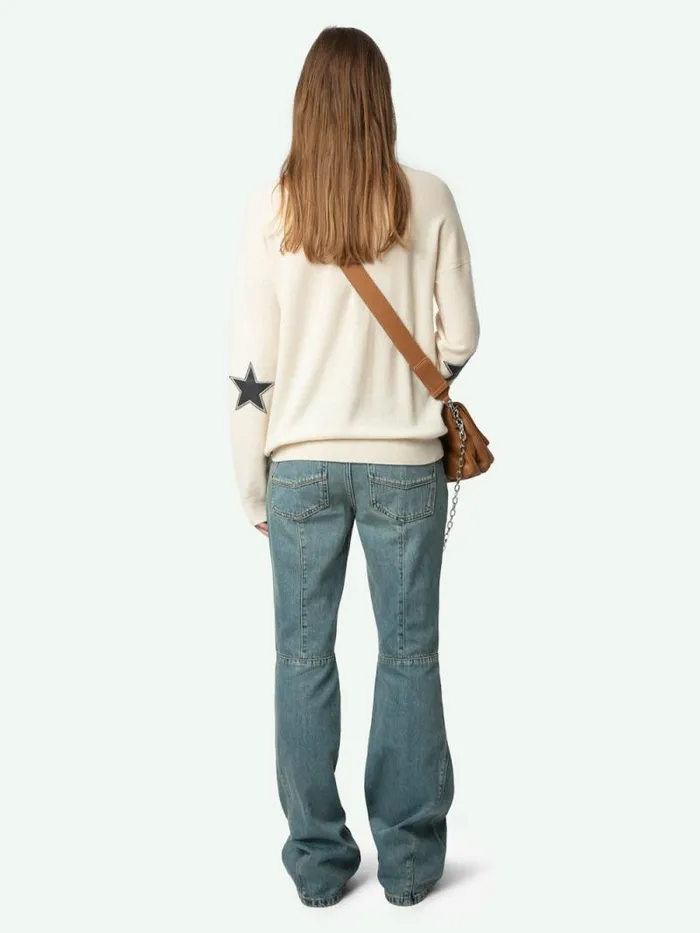 Women Zadig and Voltaire Sweaters and Cardigans Cici Patch Cashmere Sweater Ecru Women Zadig and Voltaire Sweaters and Cardigans Cici Patch Cashmere Sweater Ecru