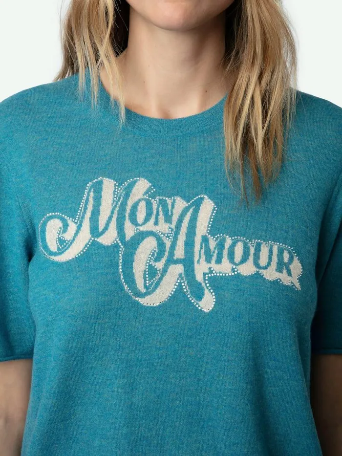 Women Zadig and Voltaire Sweaters and Cardigans Ida Diamante Amour Cashmere Sweater Aqua Women Zadig and Voltaire Sweaters and Cardigans Ida Diamante Amour Cashmere Sweater Aqua