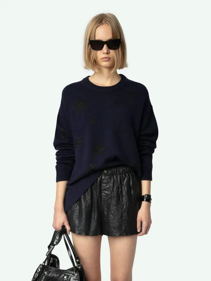 Women Zadig and Voltaire Sweaters and Cardigans Markus Cashmere Sweater Encre Women Zadig and Voltaire Sweaters and Cardigans Markus Cashmere Sweater Encre