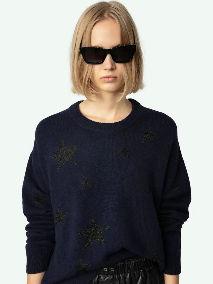 Women Zadig and Voltaire Sweaters and Cardigans Markus Cashmere Sweater Encre Women Zadig and Voltaire Sweaters and Cardigans Markus Cashmere Sweater Encre