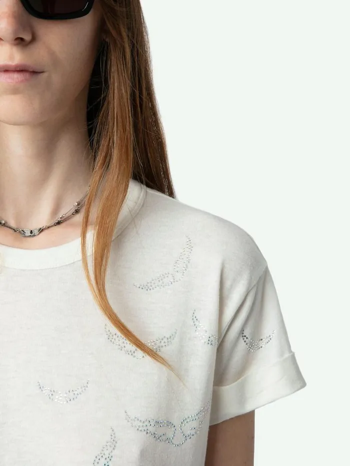 Women Zadig and Voltaire TShirts Anya Diamante Wings Tshirt Judo