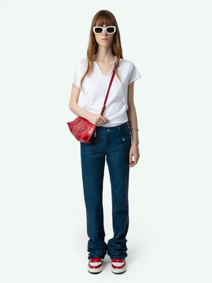 Women Zadig and Voltaire TShirts Fishnet Henley Tshirt White