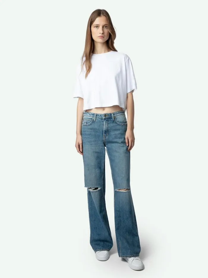 Women Zadig and Voltaire TShirts Lennox Cropped Tee Pure White