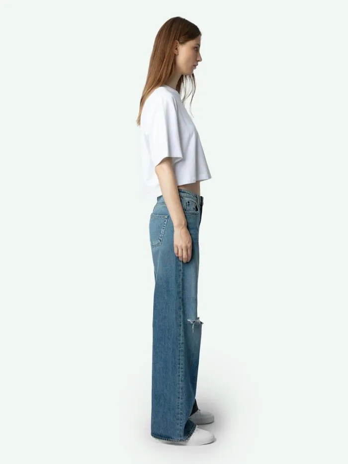 Women Zadig and Voltaire TShirts Lennox Cropped Tee Pure White Women Zadig and Voltaire TShirts Lennox Cropped Tee Pure White