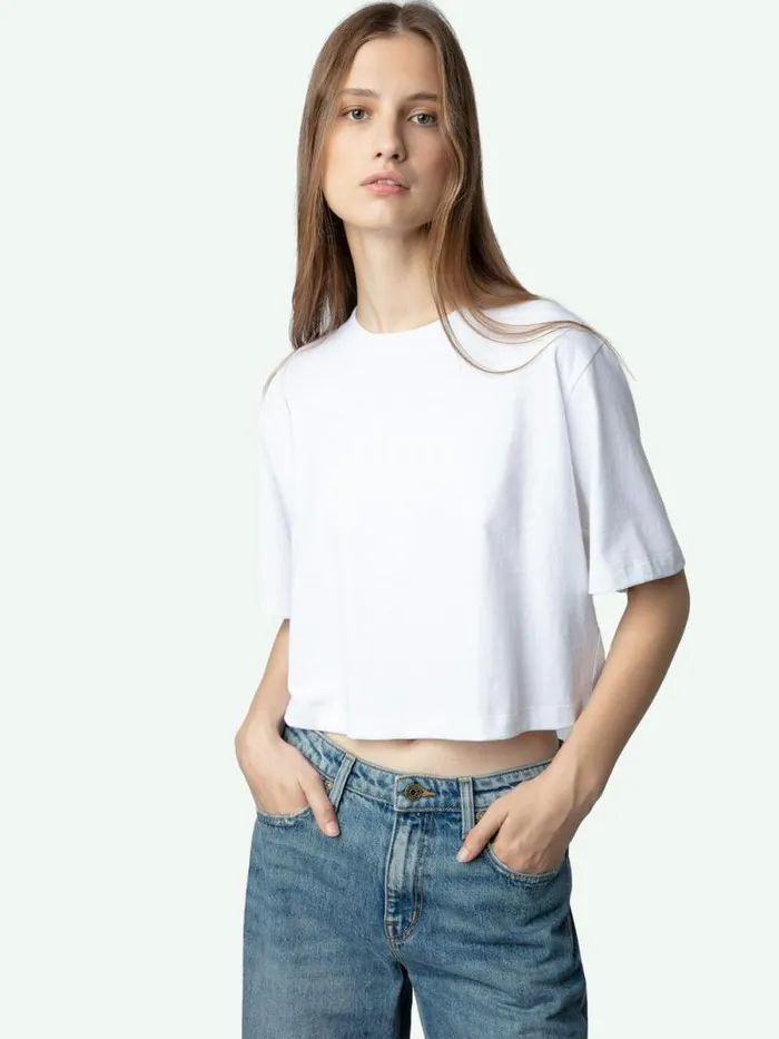Women Zadig and Voltaire TShirts Lennox Cropped Tee Pure White Women Zadig and Voltaire TShirts Lennox Cropped Tee Pure White