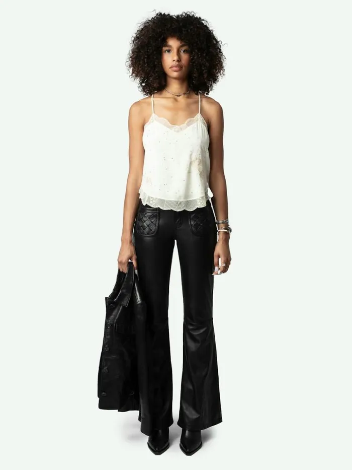 Women Zadig and Voltaire Tops and Shirts Claudy Diamant Wings Silk Jacquard Camisole Vanille