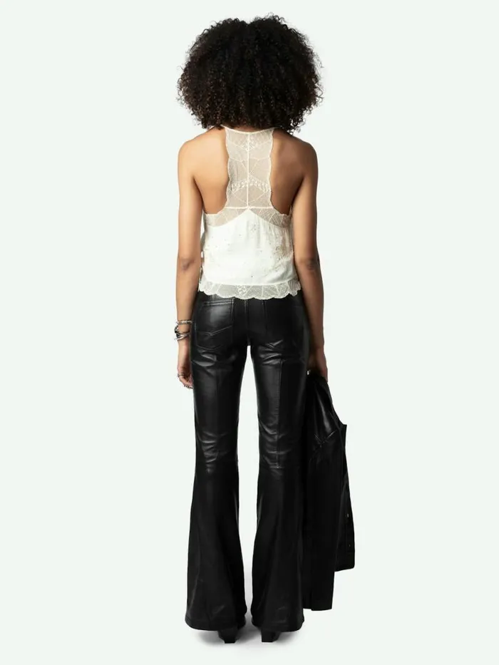 Women Zadig and Voltaire Tops and Shirts Claudy Diamant Wings Silk Jacquard Camisole Vanille Women Zadig and Voltaire Tops and Shirts Claudy Diamant Wings Silk Jacquard Camisole Vanille