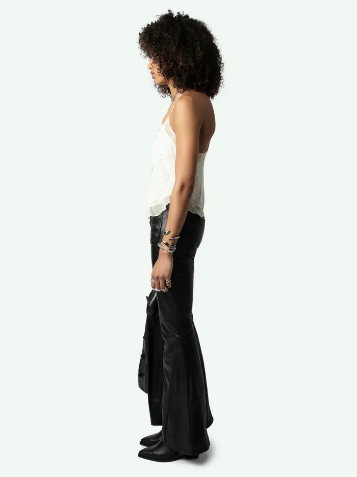 Women Zadig and Voltaire Tops and Shirts Claudy Diamant Wings Silk Jacquard Camisole Vanille Women Zadig and Voltaire Tops and Shirts Claudy Diamant Wings Silk Jacquard Camisole Vanille