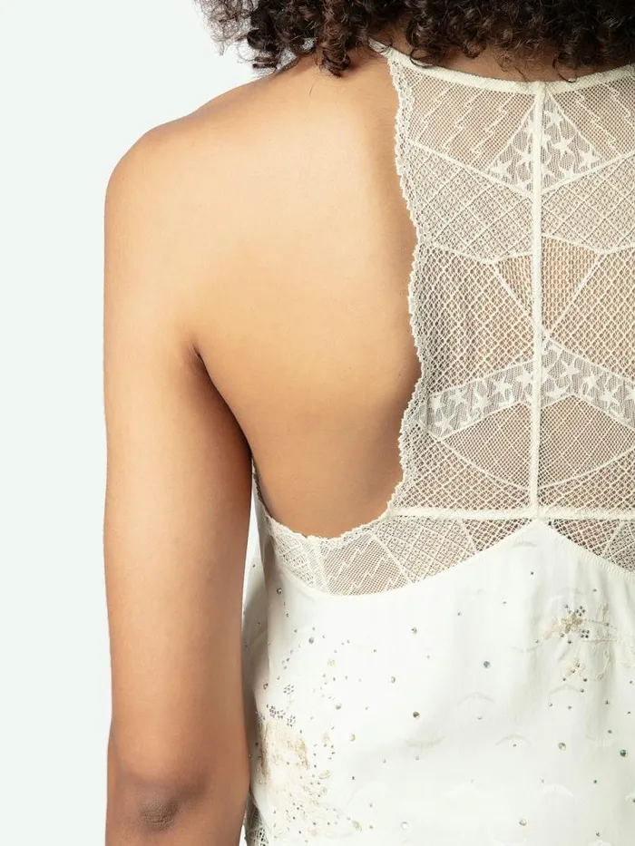 Women Zadig and Voltaire Tops and Shirts Claudy Diamant Wings Silk Jacquard Camisole Vanille Women Zadig and Voltaire Tops and Shirts Claudy Diamant Wings Silk Jacquard Camisole Vanille