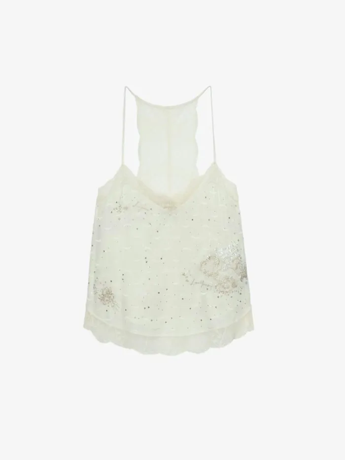 Women Zadig and Voltaire Tops and Shirts Claudy Diamant Wings Silk Jacquard Camisole Vanille Women Zadig and Voltaire Tops and Shirts Claudy Diamant Wings Silk Jacquard Camisole Vanille
