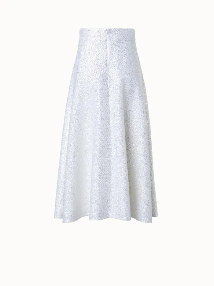 Wool Blend Sequins Flared Midi Skirt Ecru Women Akris Skirts