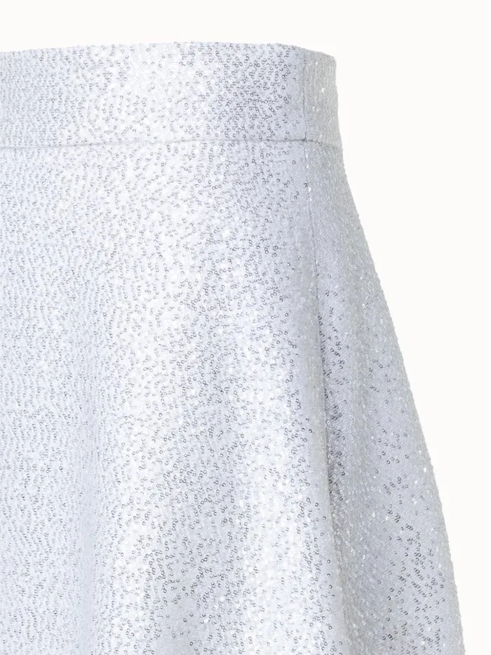 Wool Blend Sequins Flared Midi Skirt Ecru Women Akris Skirts