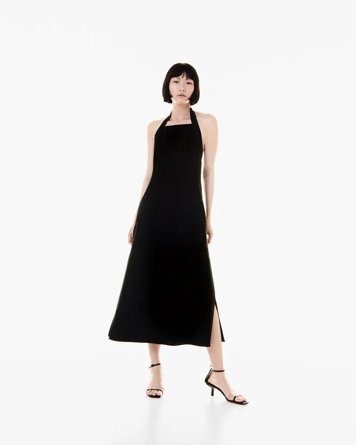 Wool DoubleFace Apron Midi Dress Black Women Akris Dresses
