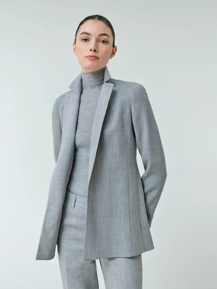 Wool DoubleFace Blazer With Elongated Lapel Silver Women Akris Jackets