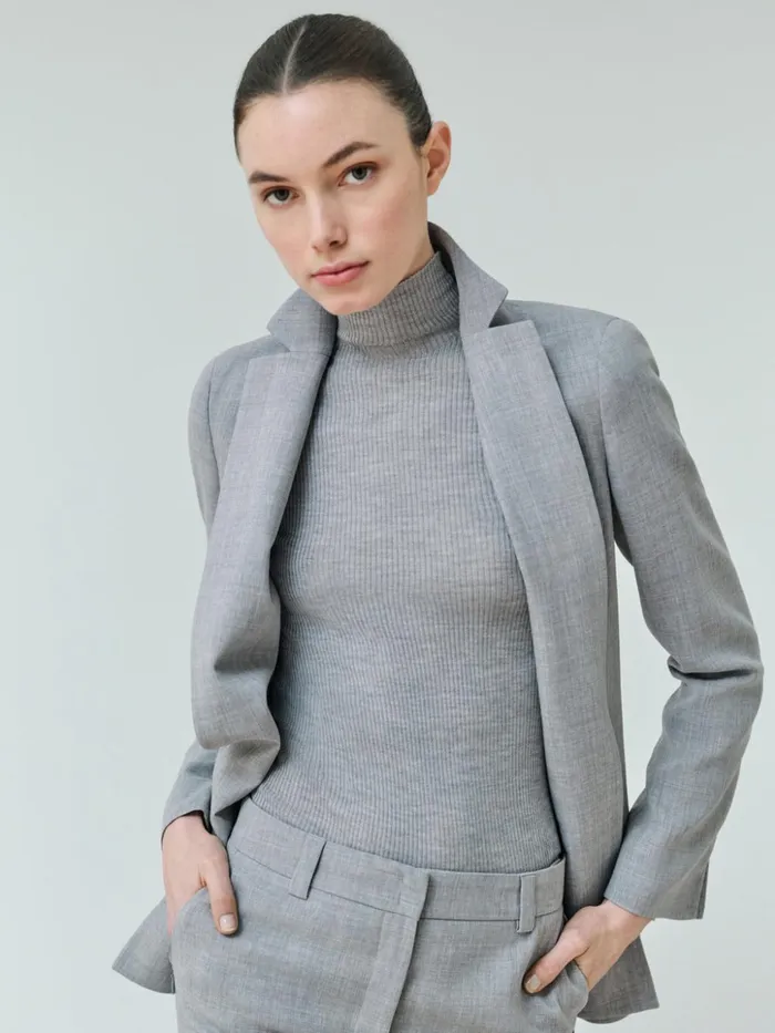 Wool DoubleFace Blazer With Elongated Lapel Silver Women Akris Jackets