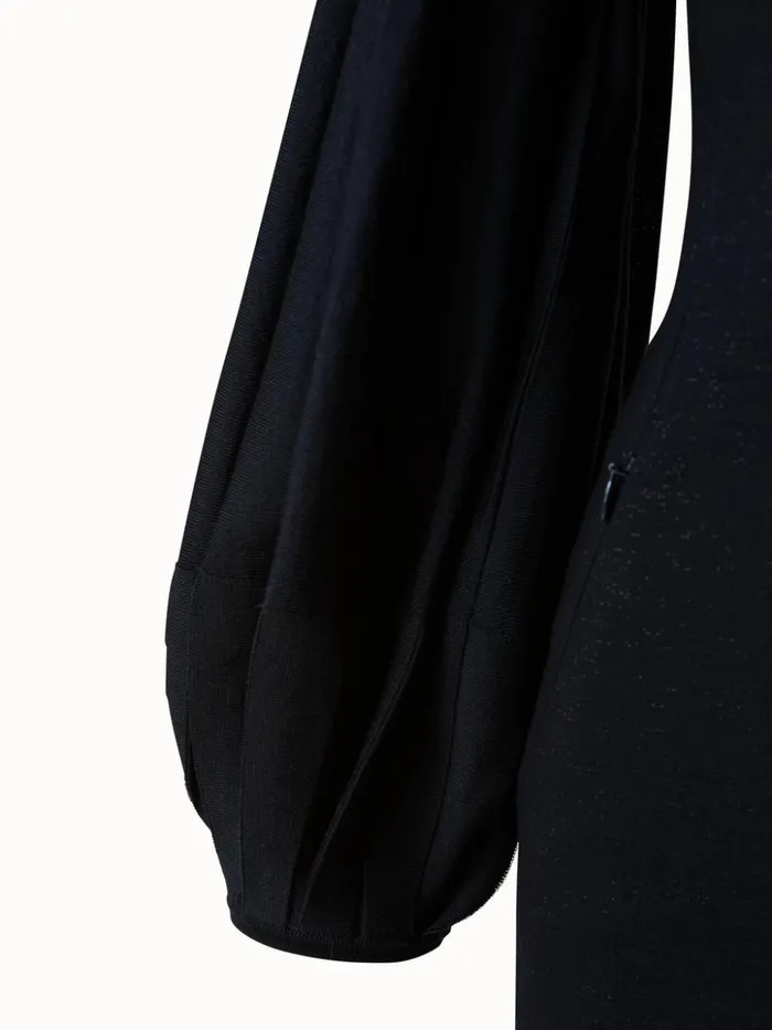 Wool Lurex Double Face Knit Sleeve Dress Black Women Akris Dresses