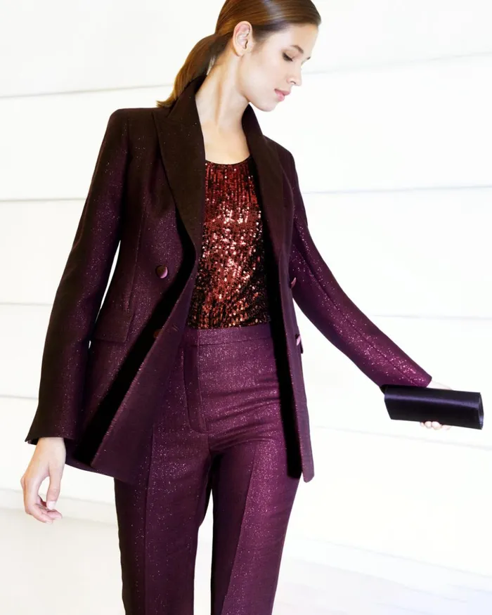 Wool Lurex Double Face Pant Marsala Women Akris Pants