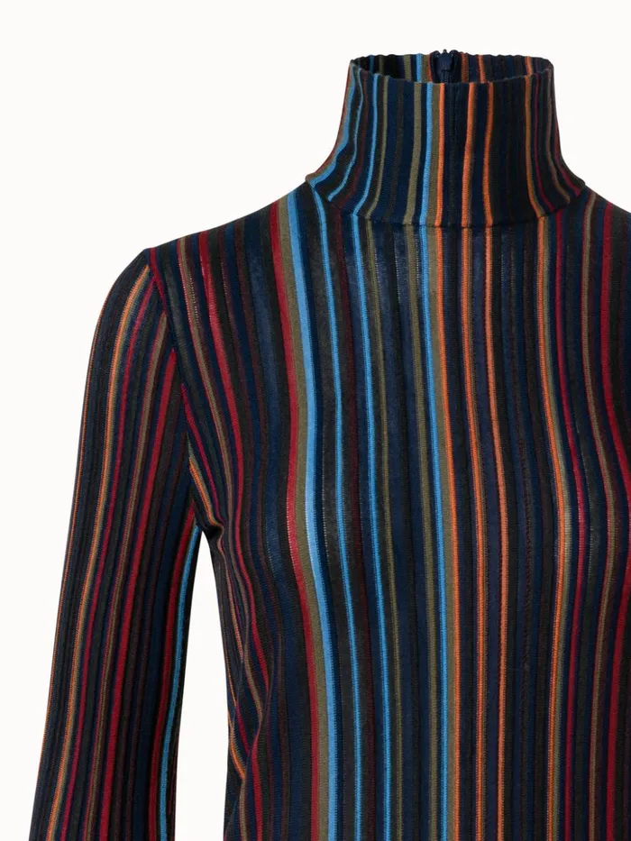 Wool Silk Knit Tube Dress With Small Irregular Stripes Navymulticolor Women Akris Knitwear