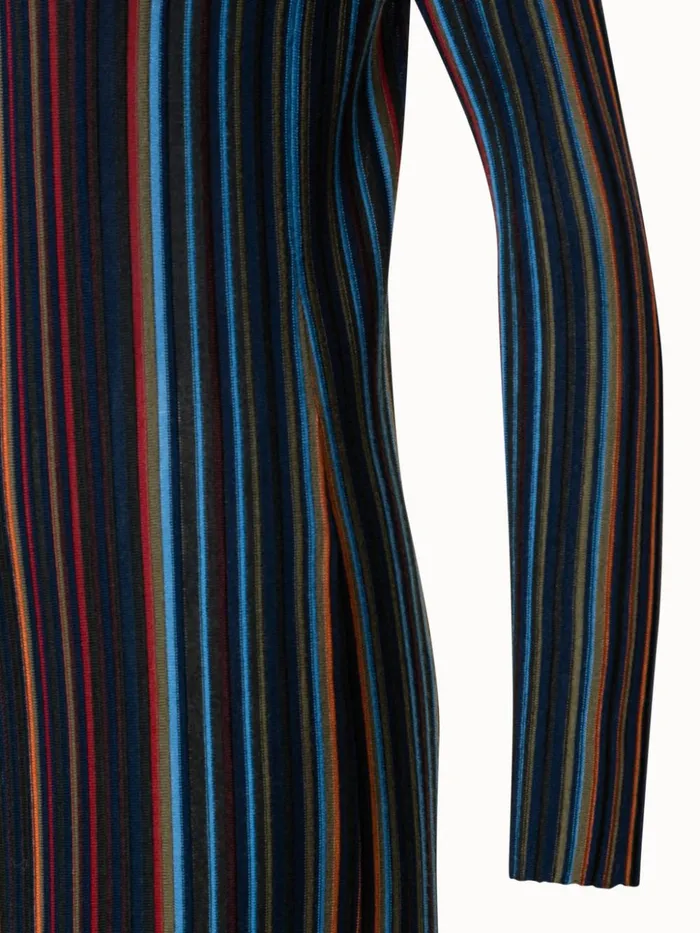Wool Silk Knit Tube Dress With Small Irregular Stripes Navymulticolor Women Akris Knitwear