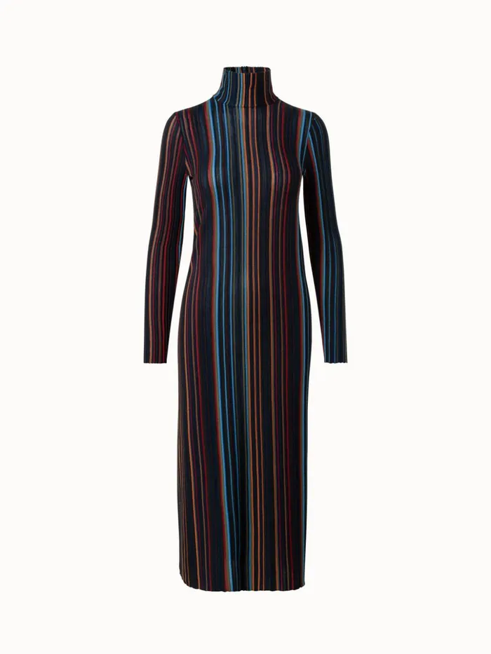 Wool Silk Knit Tube Dress With Small Irregular Stripes Navymulticolor Women Akris Knitwear