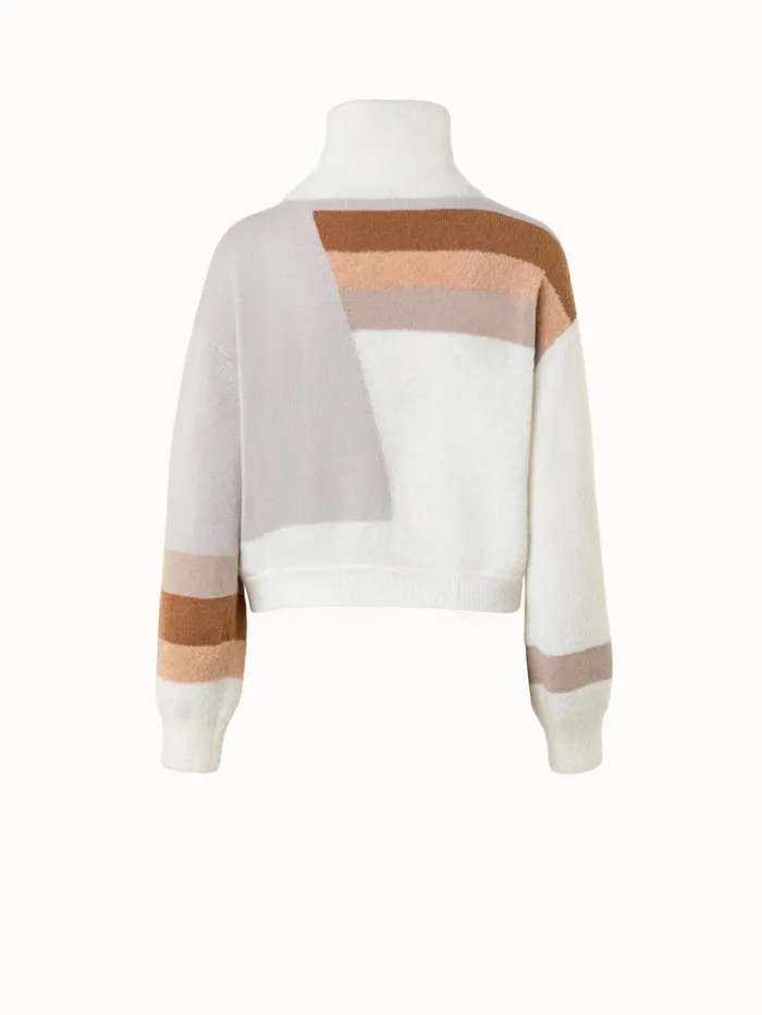 Zig Zag Trapezoid Intarsia Cashmere Silk Boucl Short Pullover Camelmulticolor Women Akris Cashmere