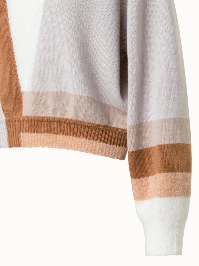 Zig Zag Trapezoid Intarsia Cashmere Silk Boucl Short Pullover Camelmulticolor Women Akris Cashmere