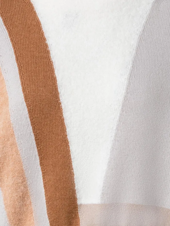 Zig Zag Trapezoid Intarsia Cashmere Silk Boucl Short Pullover Camelmulticolor Women Akris Cashmere